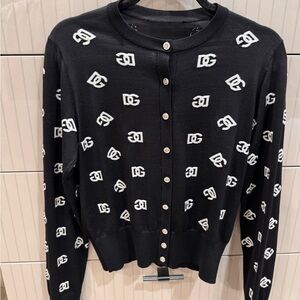 Dolce & Gabbana Black Cardigan with White Logo